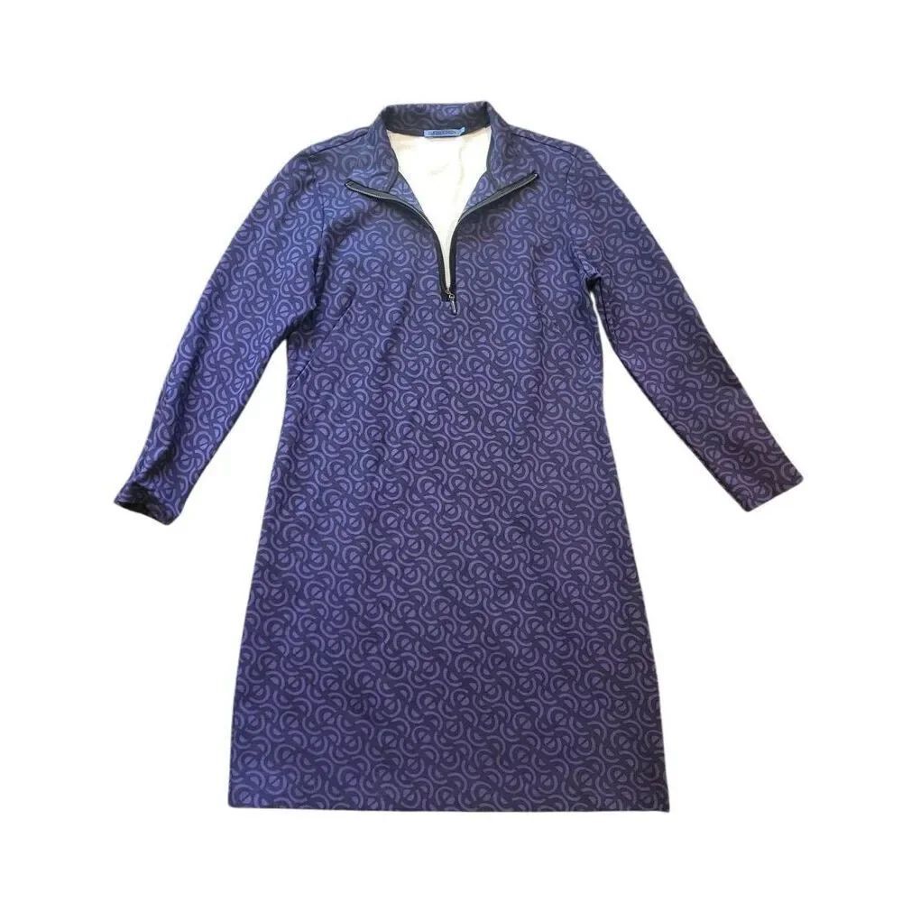 J. McLaughlin Dress Women's XL Blue Indigo Geometric Bedford Catalina Cloth Zip